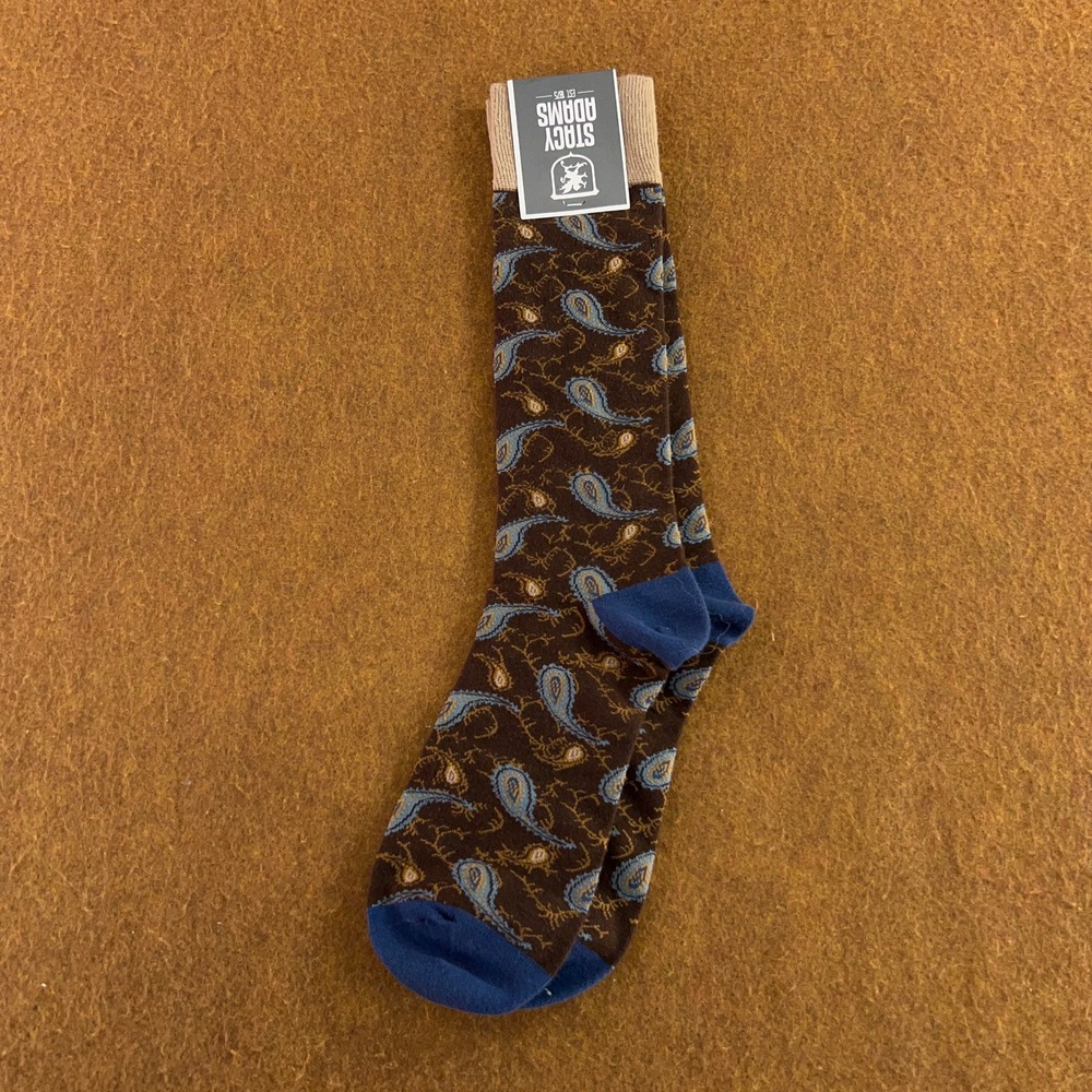 Stacy Adams Mens OS Brown Paisley Cotton Blend Crew Dress Socks NWT
